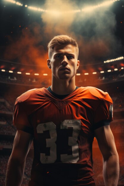 Portrait american football player in professional sport stadium