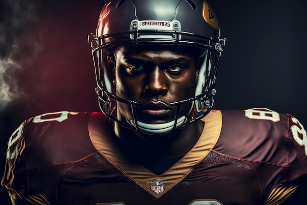 Portrait of an American football player with his helmet generative AI