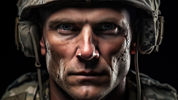 Portrait of american male soldier looking at camera