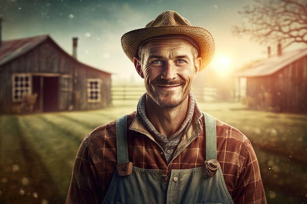 Portrait of an American style farmer man Ai generated