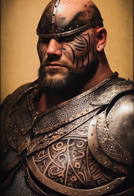 Portrait of an ancient warrior with a beard and in ancient
clothing concept of an ancient warrior