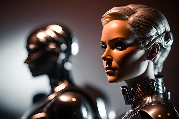 Portrait of androids model with blurred background and dramatic lighting