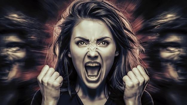 Portrait of an angry annoyed woman screaming loud