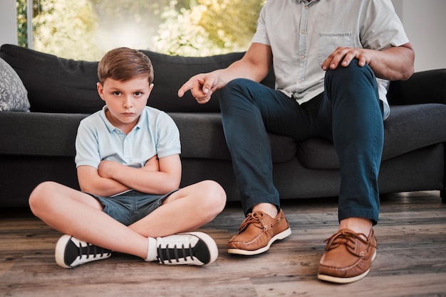 portrait angry and child with father discipline for scolding of disrespect behavior conflict lecture and problem solving frustrated man and boy with crisis mistake tantrum and trouble at house