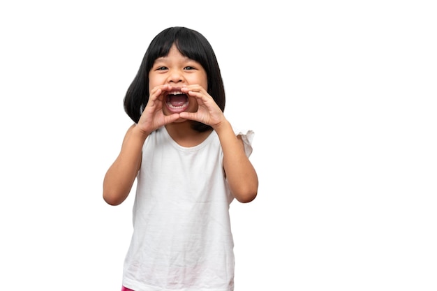 Portrait of angry emotional Asian girl screaming and frustrated shouting with anger crazy and yelling on white background Concept of attention deficit hyperactivity disorder ADHD