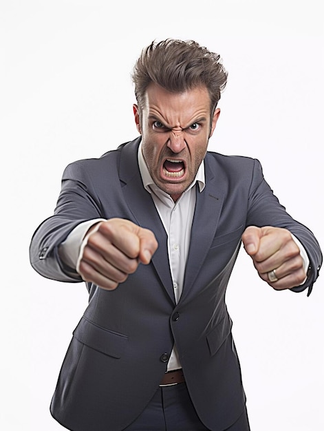 Photo portrait of angry man in business suit aggressive man in rage screaming