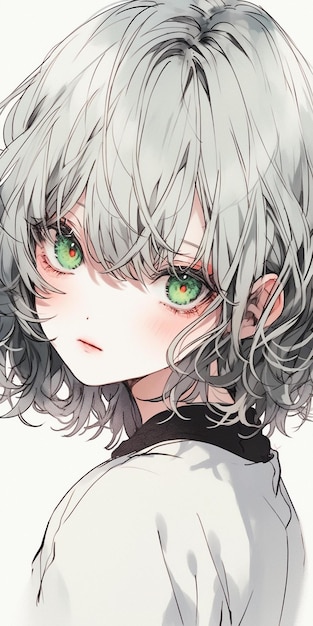 A portrait of an anime character with green eyes.