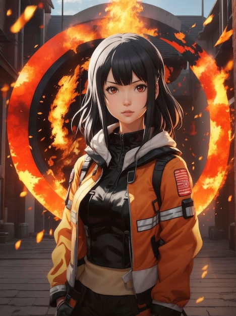 prompthunt: fireman, cool pose, fire jacket, helmet, covered in beautiful  flames!!! | | very very anime!!!, beautiful fine - face, audrey plaza,  realistic shaded perfect face, fine details. anime. realistic shaded  lighting