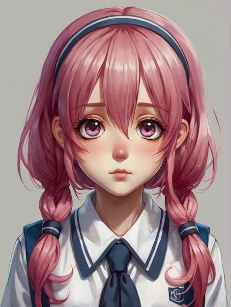 Portrait of a anime girl with pink hair