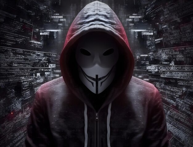 Portrait of anonymous hacker Concept of hacking cybersecurity cybercrime cyberattack etc