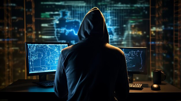 익명의 로 해커의 초상화 사이버 보안 해킹 개념