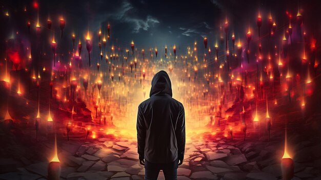 Portrait of anonymous robotic hacker Concept of hacking cybersecurity