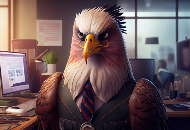 Portrait of an anthropomorphic eagle as a developer in the office Generate AiAI Generated