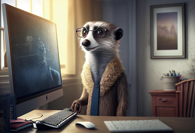 Portrait of an anthropomorphic meerkat as a developer in the office Generate Ai