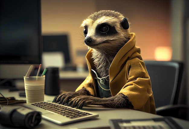 Portrait of an anthropomorphic meerkat as a developer in the office Generate Ai