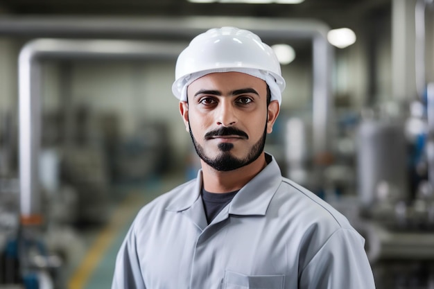 Portrait of arab man factory worker ai generated