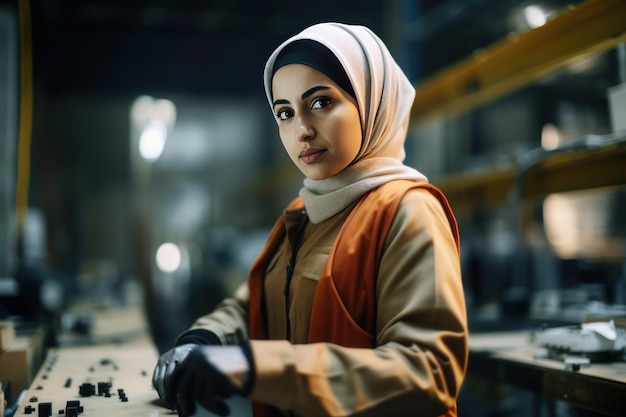 Portrait of arab muslim woman factory worker ai generated