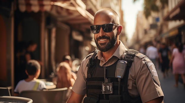 Photo portrait of an arab policeman on the city streets