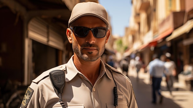 Photo portrait of an arab policeman on the city streets