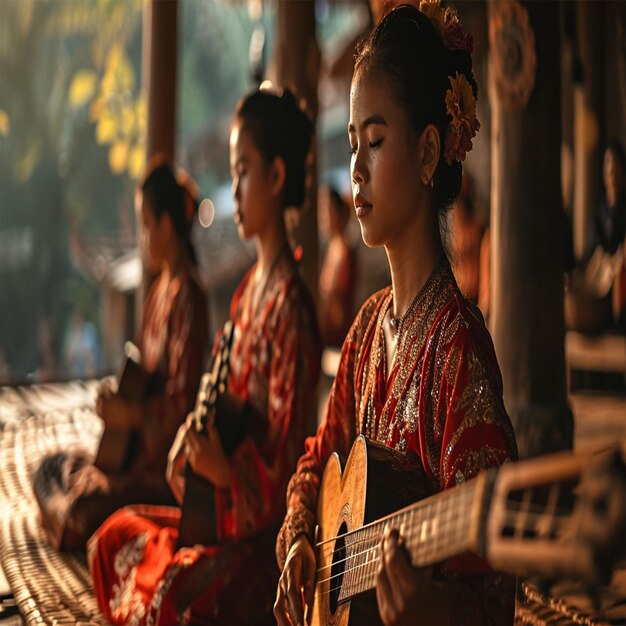 Photo portrait of arab woman with guitar