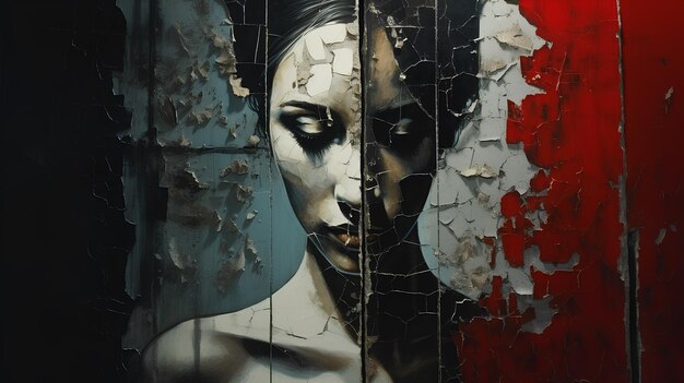 portrait artwork of woman because of rotten and rust peeling paint