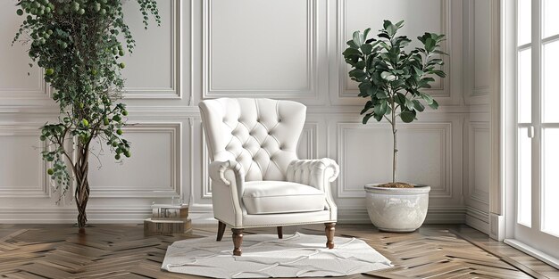 Portrait of Asian Armchair in Modern Luxury Room Interior