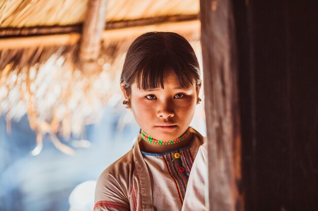 Portrait of Asian Beautiful Burmese girl farmer in Myanmar