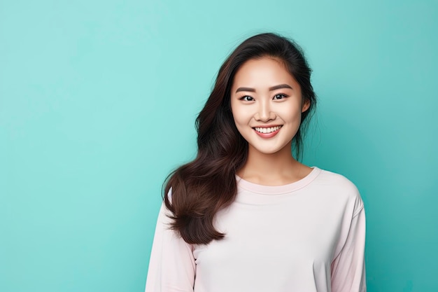 Portrait asian beautiful happy young woman smiling cheerful and looking at camera