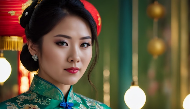portrait asian beautiful woman wearing a cheongsam Chinese new year background wallpaper girl