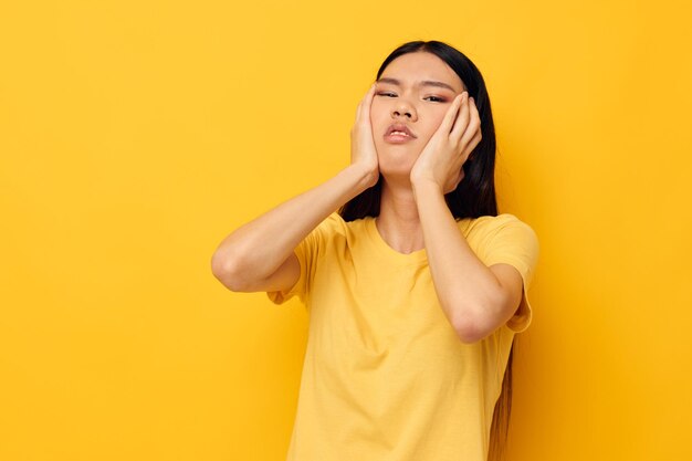 Portrait asian beautiful young woman emotions upset problems isolated background unaltered person