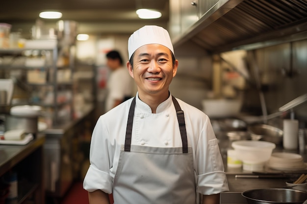 Portrait of Asian chef in the kitchen in a restaurant Generative AI