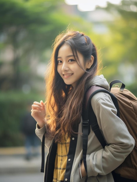 a portrait of an asian college student on campus