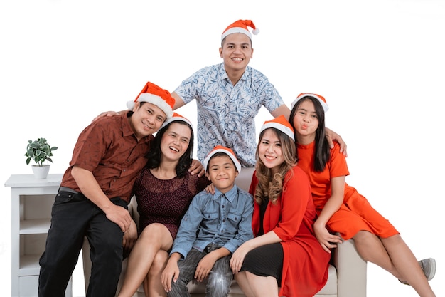 Portrait of Asian family on white background