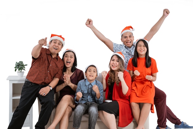 Portrait of Asian family on white background