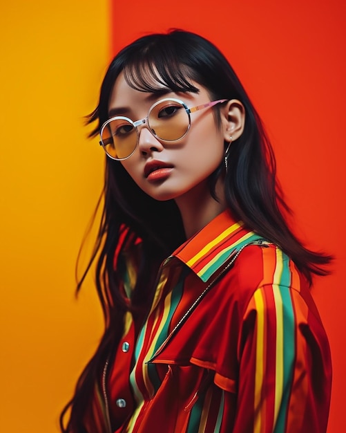 Portrait of an asian female fashion model with 80s style