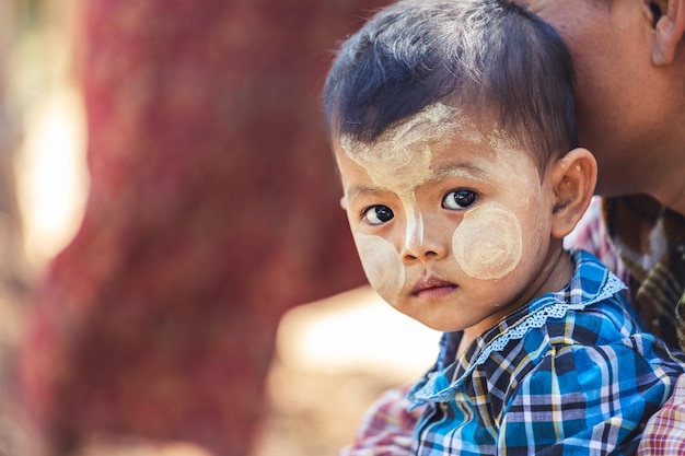 Портрет азиатской маленькой красивой девочки из Мьянмы. Уличный портрет.