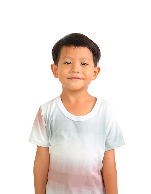 Portrait of Asian little boy looking at camera on white background