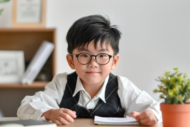 안경을 쓴 아시아 소년의 초상화