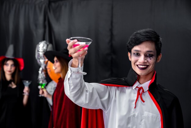 Portrait of asian man in halloween cloth