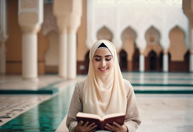 Foto ritratto di una donna musulmana asiatica nella religione islamica in hijab