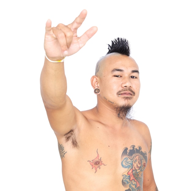 Portrait of asian punk guy with mohawk hair style