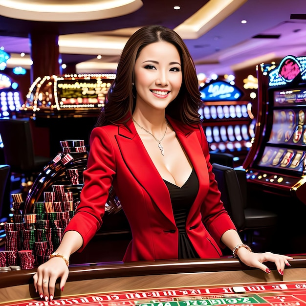 Portrait of asian woman at casino generative art by AI