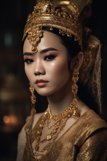 Portrait of asian woman in a golden robe