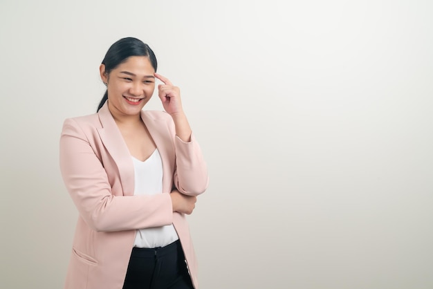 portrait Asian woman thinking with white background