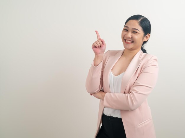 portrait Asian woman thinking with white background