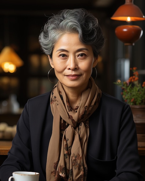 Portrait of an Asian woman with gray hair