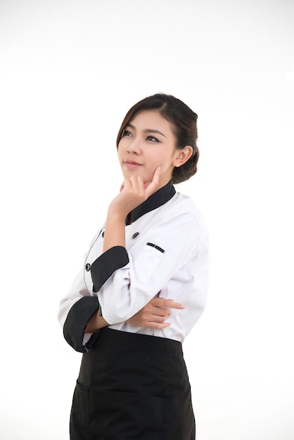 Portrait of asian young brunette chef woman