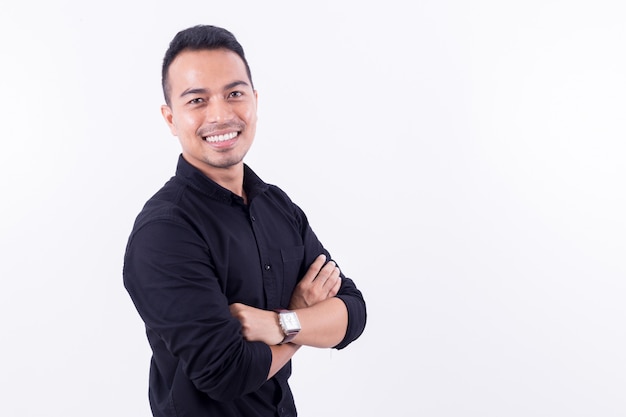 Portrait of asians Happy handsome young man Dress-up in black t-shirt 