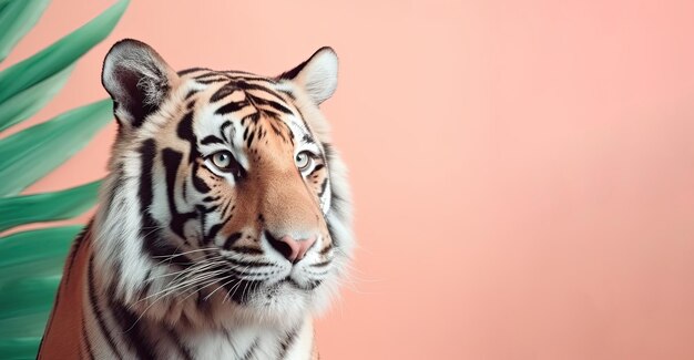 Portrait of a astonishing tiger on a pink background Generative AI