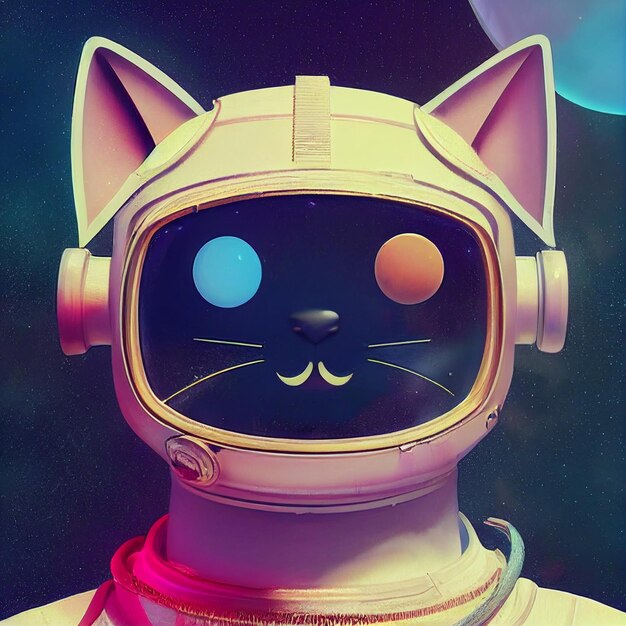 Portrait of astronaut cat in space surreal illustration